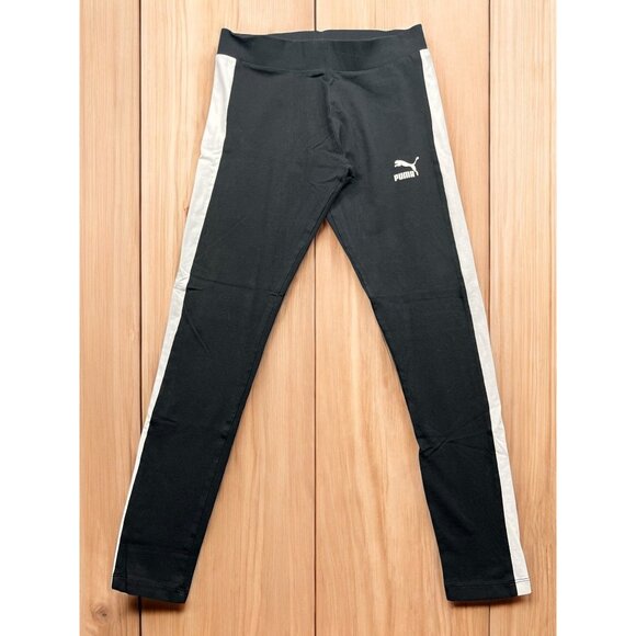 Puma Pants - Puma Athletic casual Leggings Womens L Black With White Side Stripes 90’s Y2K